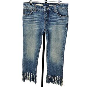 Anthropologie Pilcro  and The Letterpress Hyphen Fringe Bottom Boho Crop Jeans